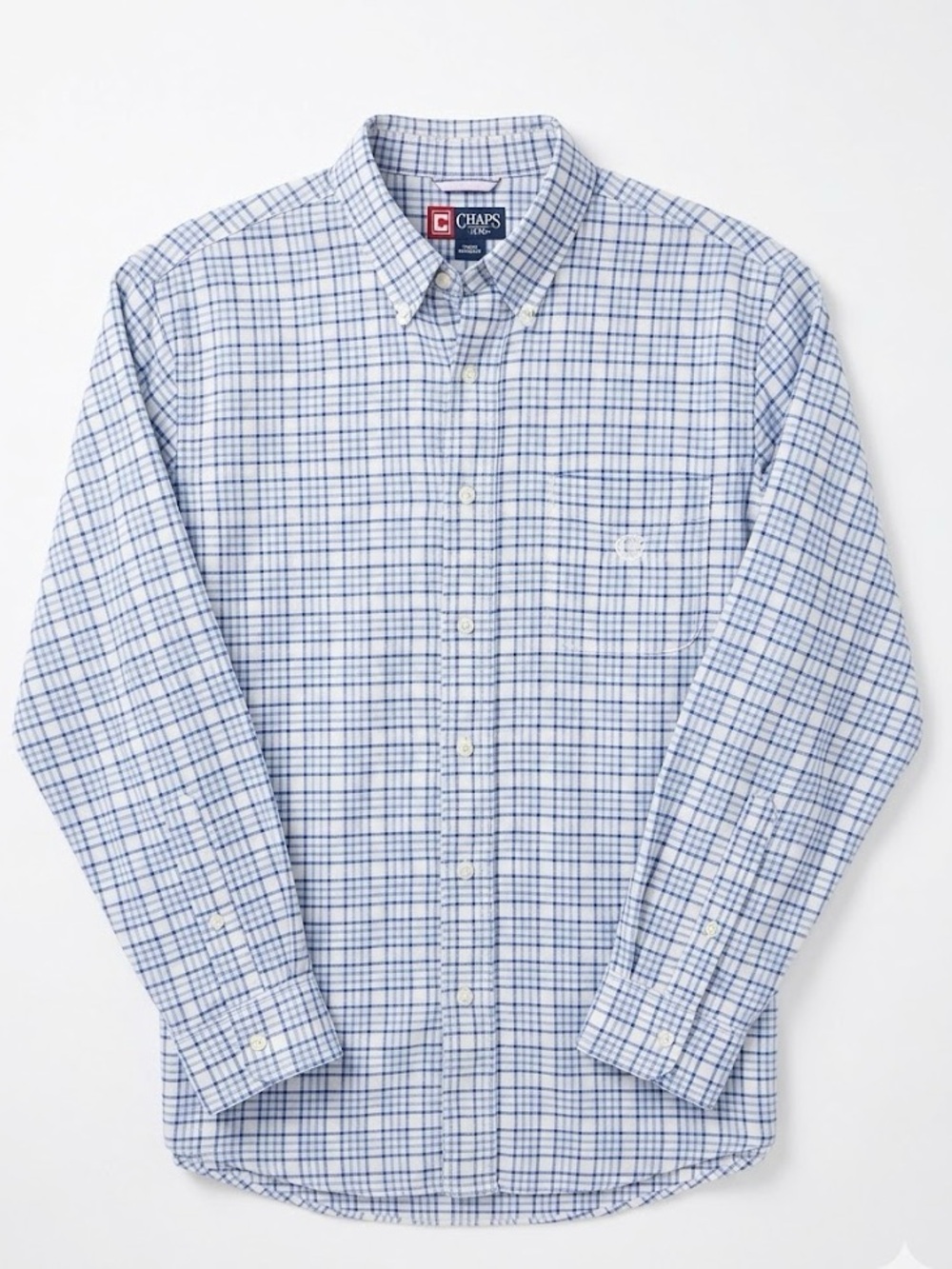 Preloved CHAPS Classic Plaid Button-Down Shirt – Blue & White, Size XL